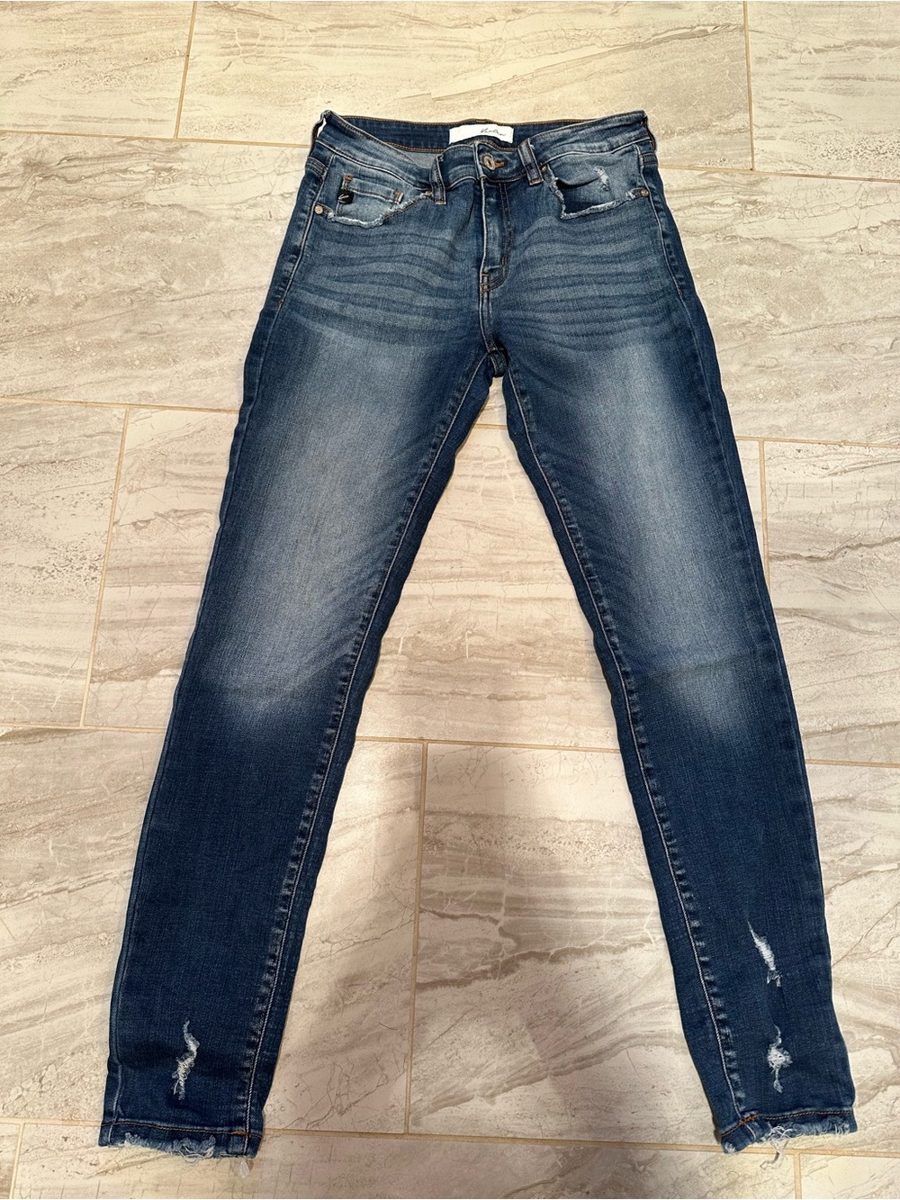 KanCan Women’s Slim Fit Distressed Blue Jeans